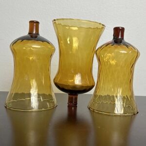 Candle Holders Amber Glass Votives Home Interiors Mexico Boho Chic Set of 3 Vtg